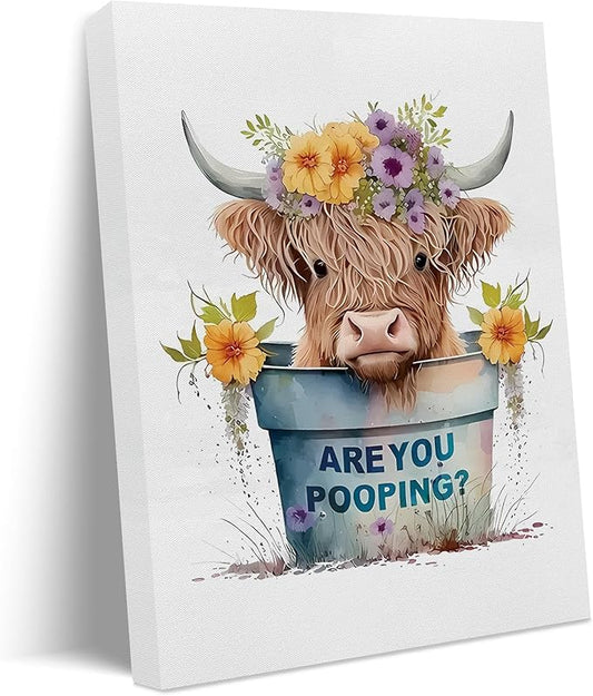 Jatinoo Highland Cow Decor Are You Pooping?Funny Bathroom Wall Art, Apartment Or Farmhouse Bathroom Decor Western & Highland Cow Lovers