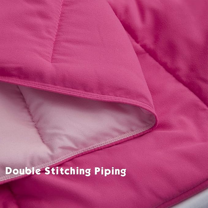 HIG 3pc Pink Twin/Twin XL Comforter Set - All Season Reversible Down Alternative Bedding Comforter - Quilted Duvet Insert with Corner Tabs - Box Stitched Blanket - Breathable, Soft, Fluffy