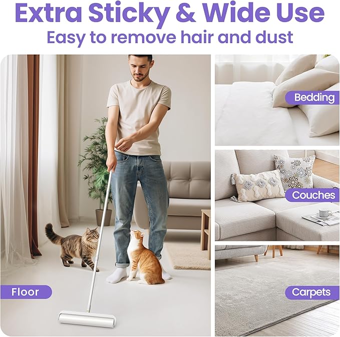 DELOMO 14.17" Large Lint Roller Refills (4 Packs 200 Sheets) – Compatible Only with DELOMO 14.17 in Giant Lint Roller – Extra Sticky Floor Lint Roller Refill for Carpets, Bedding, Couches, Pet Hair