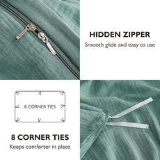 EMME Muslin Cotton Duvet Cover Set Teal Queen Size Linen Like Soft Breathable Lightweight Summer Comforter Cover Set with Zipper Closure (Teal, Queen, 90