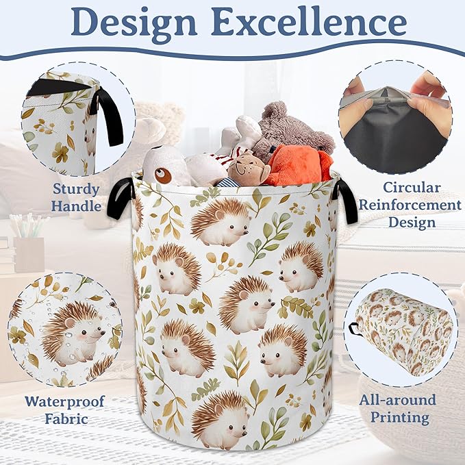 Cute Hedgehog Laundry Basket,Oxford Cloth Laundry Hamper With Handle Foldable Portable Clothes Storage Basket for Laundry Room/Bedroom/Bathroom 20.8"x16"
