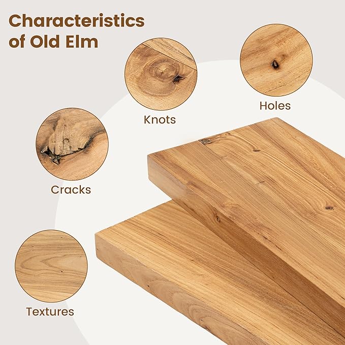 Elm Floating Shelves for Wall Decor, Rustic Solid Wood Shevles Wall Mounted with Invisible Bracket for Living Room Bathroom Bedroom Kitchen, 48 Inch Set of 1, Natural