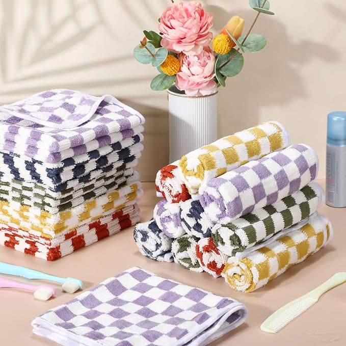 Newwiee 40 Pcs Wash Cloth Bulk Cotton Bath Hand Face Washcloths Soft Quick Drying Towel for Women Bathroom Washing Body Viscose Fiber Multipurpose Fingertip Rags(Gingham,13 x 13 Inch)