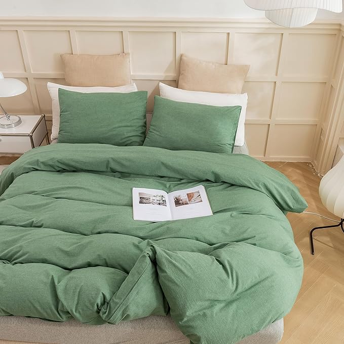 ECOCOTT 68''x90'' Sage Green Duvet Cover Twin Size - 100% Washed Cotton Durable Soft Comfy Duvet Cover Set, 3 Pieces Duvet Cover with Zipper Closure