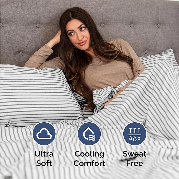 Cal King 6 Piece Sheet Set - Cooling and Breathable Bed Sheets - Hotel Luxury Bed Sheets for Women, Men, Kids & Teens - Deep Pockets - Easy Fit - Soft and Wrinkle Free - Cal King Grey Stripes Sheets
