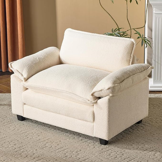 VINGLI Cloud Teddy White Single Chair with Armrest