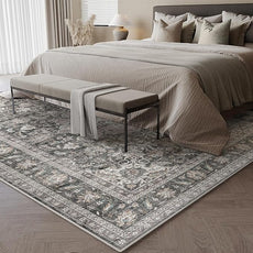 6x9 Washable Vintage Area Rug Black Grey Living Room Bedroom Carpet Non-Slip Soft Low Pile Distressed Indoor Throw Rug for Dining Room Entryway Office