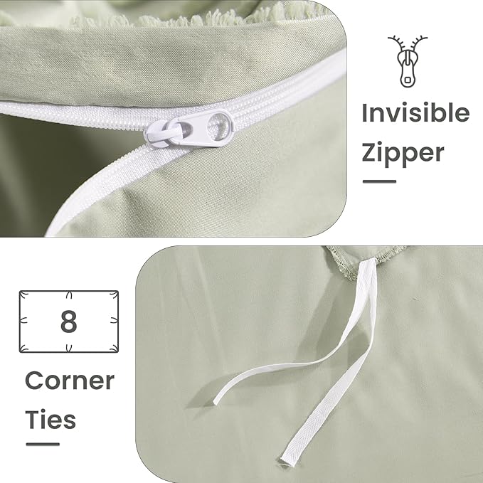 NEXHOME PRO California King Duvet Cover, Blue 3 Pieces Boho Tufted Duvet Cover Set, Soft and Lightweight Microfiber Comforter Cover Set (Sage Green,104 x 98)-No Comforter