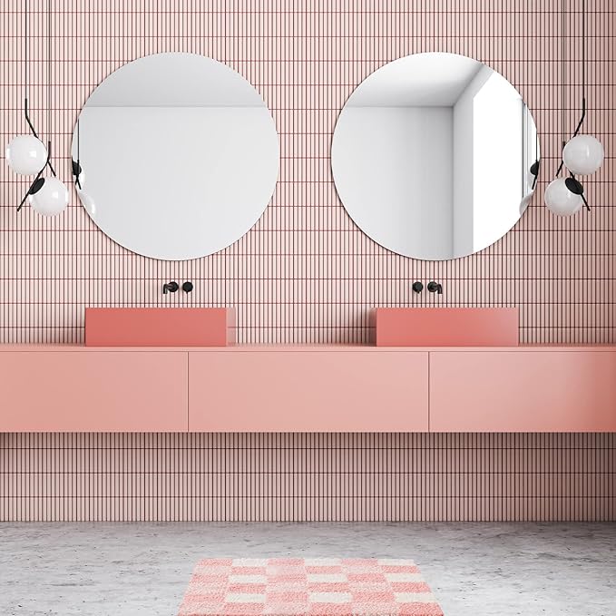 CozeCube Bath mats for Bathroom Non Slip, Fluffy Absorbent Microfiber Bath mat Washable, Aesthetic Bathroom Rugs, Small Blossom Pink Checkered Bath mat, Blossom Pink, 24" x 16"