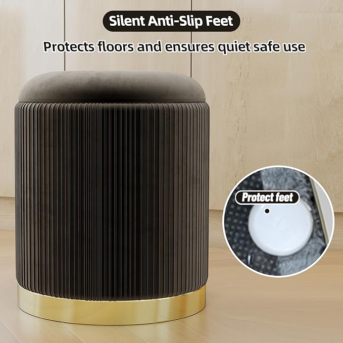 Twira Round Ottoman with Storage Set of 2, Velvet Nesting Ottoman for Living Room,Bedroom,Dorm,RV, Flip-up Lid Coffee Table, Upholstered Makeup Vanity Stool,Multifunctional Foot Rest 330lbs Load Black