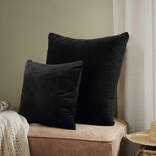 EVOLIVE Soft Micromink Euro Sham Cover Pillowcase Replacement with Zipper Closure (26"x26" Euro Sham, Black)