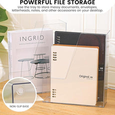 Vertical File Holder, Clear PET Desk Organizer and Storage Bins Holding for Magazines, Binders, Notebooks, Envelopes, Multi-purpose Plastic Document Organizer for Home Office, 4 pack