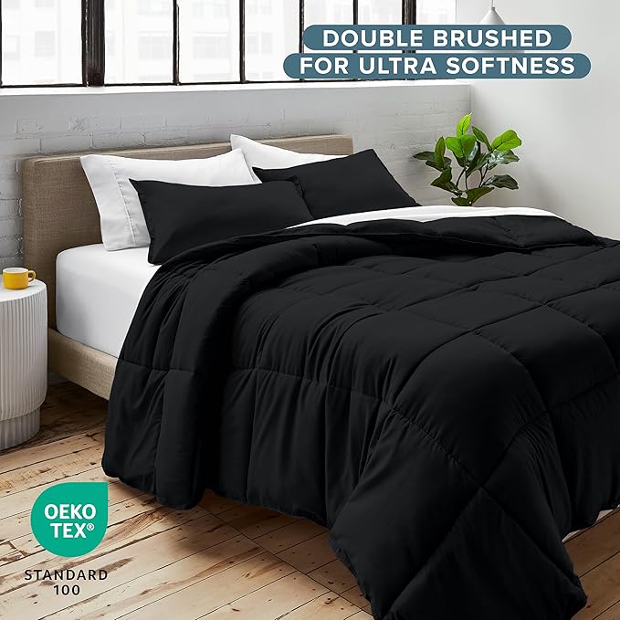 Bare Home Comforter Set - Twin/Twin Extra Long Size - Ultra-Soft - Goose Down Alternative - Premium 1800 Series - All Season Warmth (Twin/Twin XL, Black)