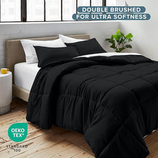 Bare Home Comforter Set - Full Size - Ultra-Soft - Goose Down Alternative - Premium 1800 Series - All Season Warmth (Full, Black)