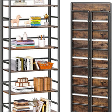 4NM No Assembly 6 Tiers Folding Bookshelf Storage Shelves Vintage Bookcase Standing Racks Study Organizer Home Office (Rustic Brown Black)