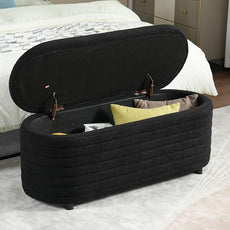 Storage Ottoman Bench Upholstered Fabric Storage Bench End of Bed Stool with Safety Hinge for Bedroom, Living Room, Entryway (45.5-inch, Black)