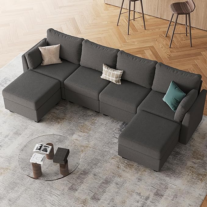 114.17" Modular Sectional Sofa, 6 Seat Modular Couch with Storage, Memory Foam, Convertible Sectional Couches for Living Room, U Shaped Comfy Modular Sofa with Chaise, Dark Grey