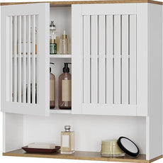 Bathroom Cabinet with Louvered Door, White Wall Mounted Cabinet with Adjustable Shelf for Bathroom, Laundry Room, Above Toilet Organizer