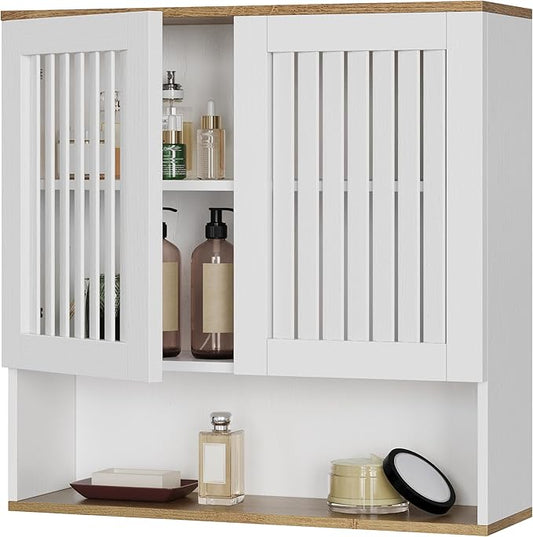 Bathroom Cabinet with Louvered Door, White Wall Mounted Cabinet with Adjustable Shelf for Bathroom, Laundry Room, Above Toilet Organizer
