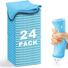 Microfiber Cleaning Cloth-24Pcs (13x13 inch) Ultra Soft Highly Absorbent Rags for Housekeeping-Machine Wash (Blue)