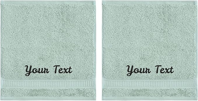 Personalized Towels, Luxury Turkish Genuine Cotton Monogrammed Towel Washcloths for Bathroom, Kitchen, Hotel, Spa, Gym & College Dorm, 2 Pack Washcloth Set for Body & Face, Baby and Adults, Green