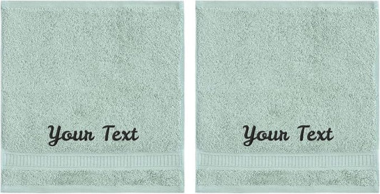 Personalized Towels, Luxury Turkish Genuine Cotton Monogrammed Towel Washcloths for Bathroom, Kitchen, Hotel, Spa, Gym & College Dorm, 2 Pack Washcloth Set for Body & Face, Baby and Adults, Green