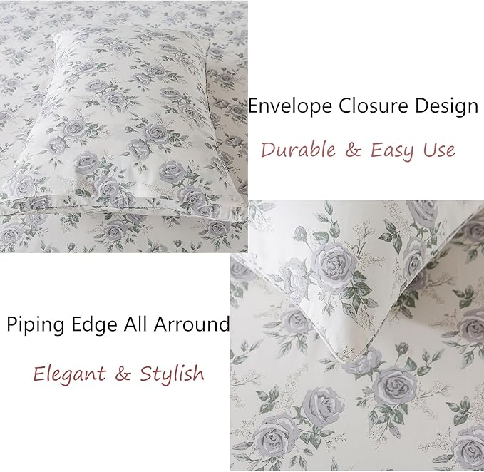 FADFAY Rose Sheets Set Queen Rustic Peony Floral Bedding Botanical Leaves Sheets Vintage Farmhouse Bedding 100% Cotton Ultra Soft Breathable Collection with Deep Pocket Fitted Sheet 4Pcs, Queen Size