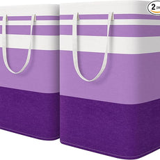 HomeHacks 2 Pack Large Laundry Baskets, Waterproof, Freestanding Laundry Hampers, Collapsible Clothes Hamper with Reinforced Handles in Laundry, College Dorm, Bathroom, Bedroom (Purple, 75Lx2)
