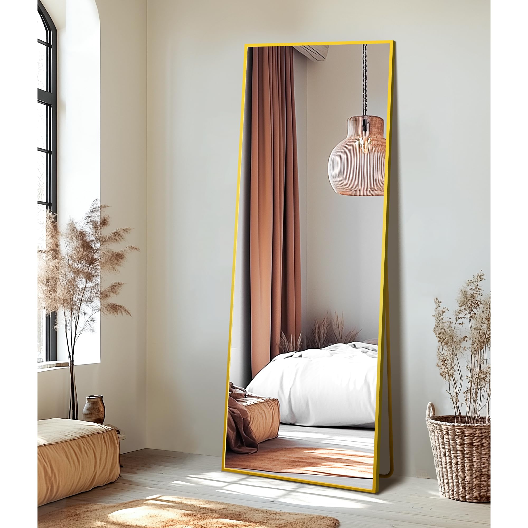 Delma Wall Full Length Mirror,Standing Mirror Full Body,Large Floor for Wall Door Bedroom Bathroom Living Room with Aluminium Frame(with Stand,56x15-Black) Dormly