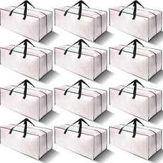 12 Pack Heavy Duty Large Moving Bags W/Backpack Straps - Strong Handles & Zippers, Storage Totes For Space Saving, Fold Flat, Alternative to Moving Box and Storage Bin, Semi-Transparent