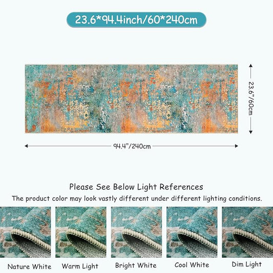 Lahome Modern Abstract Rug - 2x8 Colorful Hallway Runner Rug, Non Skid Washable, Bathroom Carpet, Indoor Floor Entryway Runner for Living Dining Bedroom Kitchen