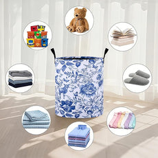 Blue Floral Laundry Basket Foldable Oxford Cloth Tote Bag Laundry Hamper Clothes Storage Bucket Organizer For Bathroom/Laundry Storage/Bedroom 19.6x15.7 Inch