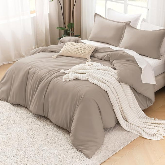 Litanika Light Coffee Twin/Twin XL Comforter Set, 2 Pieces Lightweight Solid Bedding Set, All Season Fluffy Bed Set (66x90In Comforter & 1 Pillowcase)