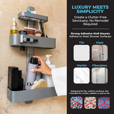 Rust Resistant Hygienic Shower Caddy – Hanging Bathroom Organizer with Adjustable Shelves, Easy Clean Trays & Magnetic Hooks for DIY Remodels & Shower Niches - Graphite