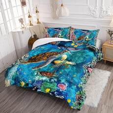 CVHOUSE Sea Turtle Comforter Set King - Ocean Lovers, Turtle Beach Bedding Set with 3 Pcs: 1 Comforter, 2 Pillowcases