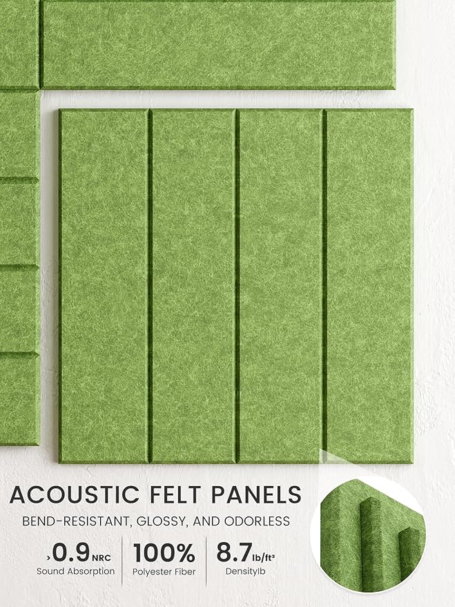 Bumusty Large Cork Board Alternative-36 x24 Felt Bulletin Board Tiles, with 30 Pushpins, 40 Adhesive Tabs, 6-Pack Slat Wall Paneling, Cork Boards for Office Push Pin Board Felt Board-Kelly Green