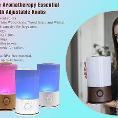 BlueHills Premium 2000 ML XL Large Essential Oil Diffuser Aromatherapy Humidifier for Large Room Home 40 Hour Run Huge Coverage Area Lights 2 Liter Extra Large Capacity Diffuser White Wood Grain E004