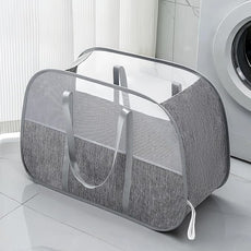 Large Collapsible Laundry Hamper, Gray Oxford Cloth 95L Capacity laundry basket with Handles,Breathable Mesh Design, Sturdy Steel Frame Clothes Hamper,26.8x12.2x17.7 Inch