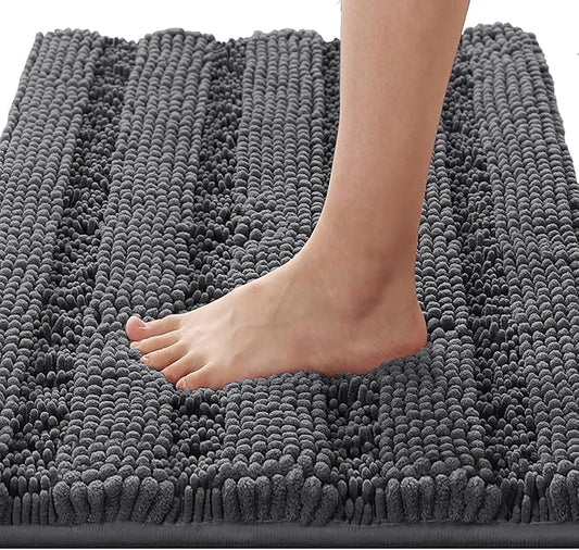 H.VERSAILTEX Bath Rugs for Bathroom Non Slip Bath Mats Extra Thick Chenille Striped Rug 20" x 32" Absorbent Non Skid Fluffy Soft Shaggy Washable Dry Fast Plush Mat for Indoor, Bath Room, Tub - Grey