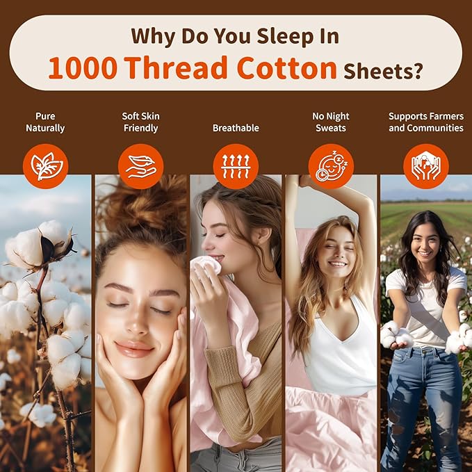LBRO2M 1000 Thread Count 100% Egyptian Cotton Sheets Set California King Size, 4 Piece Sets Bed Sheet Deep Pocket Sheet Set 16" Soft Comfortable All Season (Clifornia King, Pink)