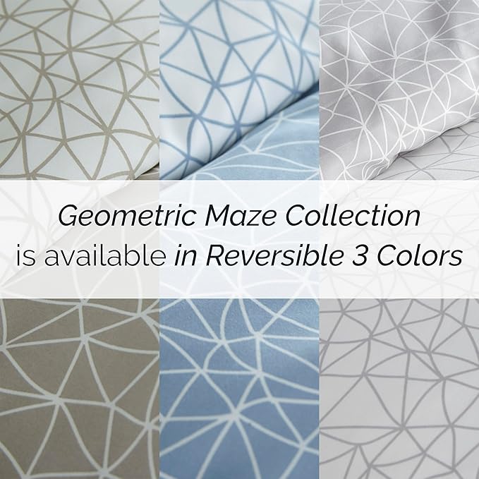 Southshore Fine Living, Inc. Geometric Print Duvet Cover, Queen Size/Full Size - Reversible Premium Full/Queen Bedding Set, Easy Care Duvet Cover Full/Queen, 2 Pillow Shams - Geometric Maze Taupe