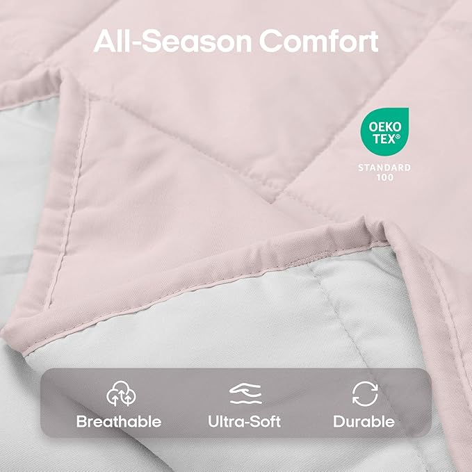 ZonLi Weighted Blanket for Adults(60"x80",15lbs, Pink/Light Grey) Queen Size High Breathability Cooling Heavy Blanket, Soft Material with Premium Glass Beads,All-Season.