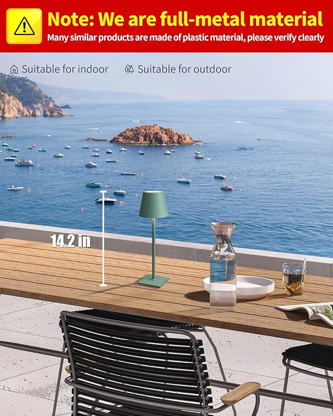 KDG 2 Pack Cordless Table Lamp,Portable LED Desk Lamp, 4000mAh Battery Operated, 3 Color Stepless Dimming Up, for Restaurant/Bedroom/Bars/Outdoor Party/Camping/Coffee Shop Night Light(Green)