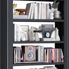 Metal Bookshelf, 5 Tier Bookshelf with Adjustable Shelves, Black Bookcase, Heavy Duty 69” Tall Bookcase, Large Book Case Book Shelf for Bedroom, Living Room, Office, Library