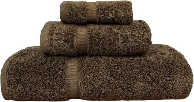 BC Bare Cotton Luxury Hotel & Spa Quality Collection, Quick Dry 100% Turkish Cotton, 750+ GSM, Eco Friendly Towel Set, Bathroom and Kitchen Dobby Border Towels (3 Piece, Cocoa)