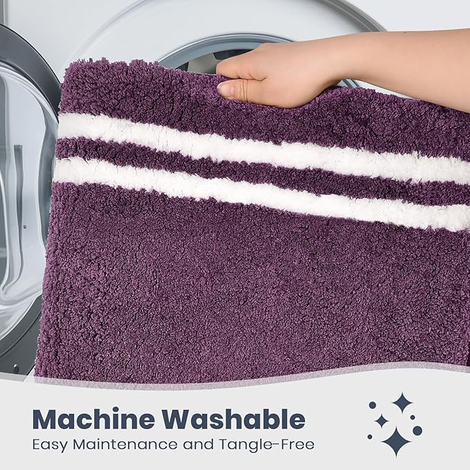 PURRUGS Bathroom Rug Non-Slip Machine Washable 24" x 36", Super Absorbent and Quick Dry Shaggy Microfiber Bath Mat, Extra Soft and Plush Bath Rug for Bathtub, Shower and Sink, Purple
