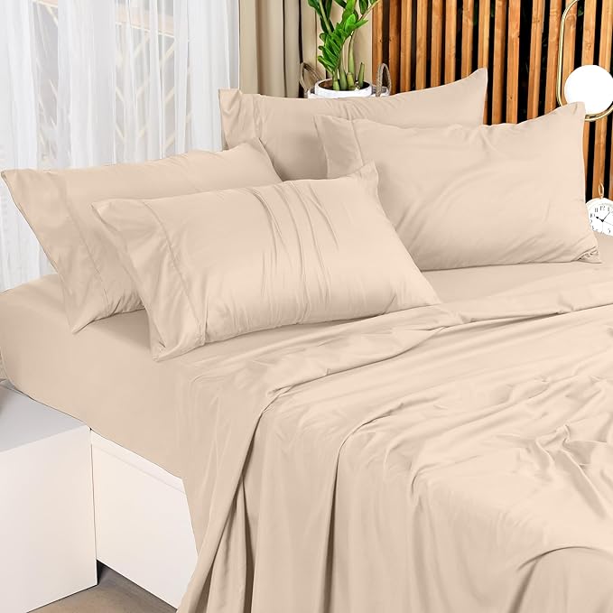 Utopia Bedding King Sheet Set – 4 Piece Bed Sheets for King Size Bed, Soft and Breathable Microfiber, Includes 1 Fitted Sheet, 1 Flat Sheet and 2 Pillowcases (Beige)