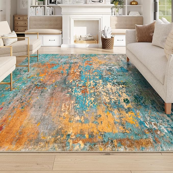 Lahome Modern Abstract 10x14 Area Rug for Living Room, Bedroom, Dining Room - Multicolor, Machine Made, Low Pile, Non Slip, Washable