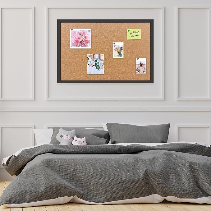 Cork Bulletin Board, 11x14 Inches Hanging Cork Board Wooden Framed with Pins for Wall, Dorm Room, Office, Home Decor – Natural Cork & Black Frame