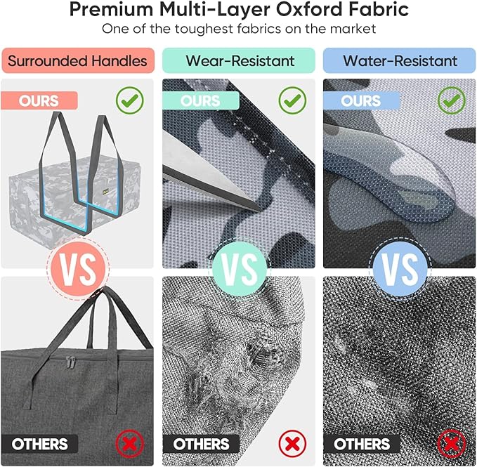BALEINE Extra Large Storage Tote with Zippers & Carrying Handles, Heavy-Duty Oxford Fabric Moving Bags for Laundry, Space Saving, Storage, Grey Camouflage